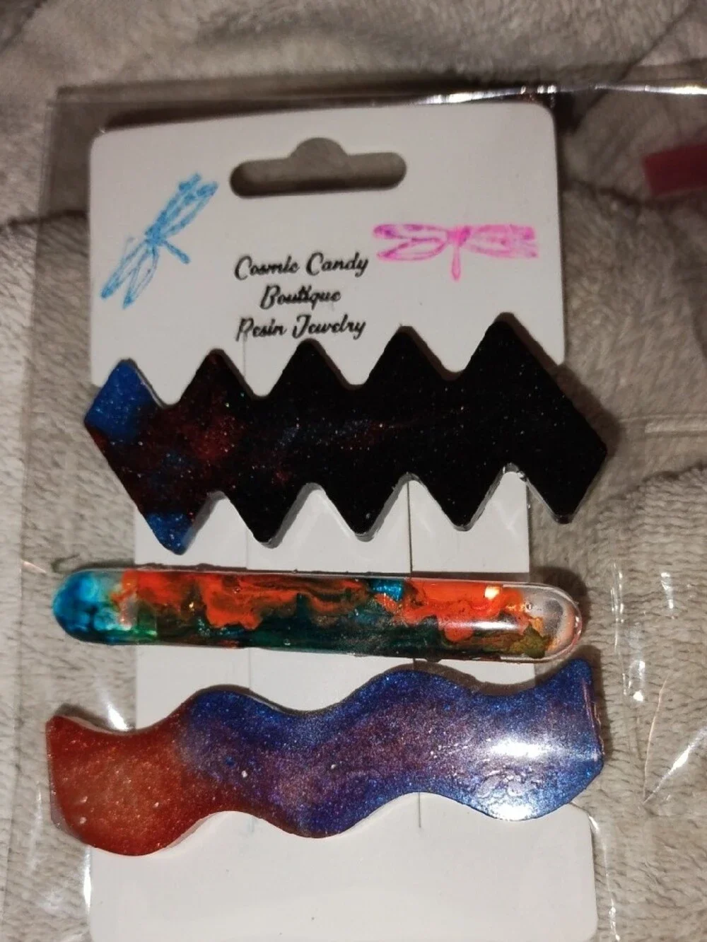 Resin Wave & Zigzag Hair Clips with Multicolor Swirl